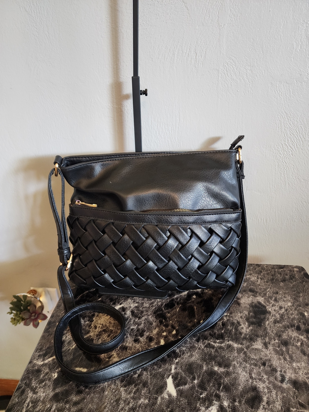 Classic Black Woven Crossbody Bag